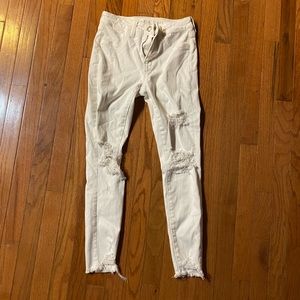American Eagle Outfitters White Distressed Skinny Jeans